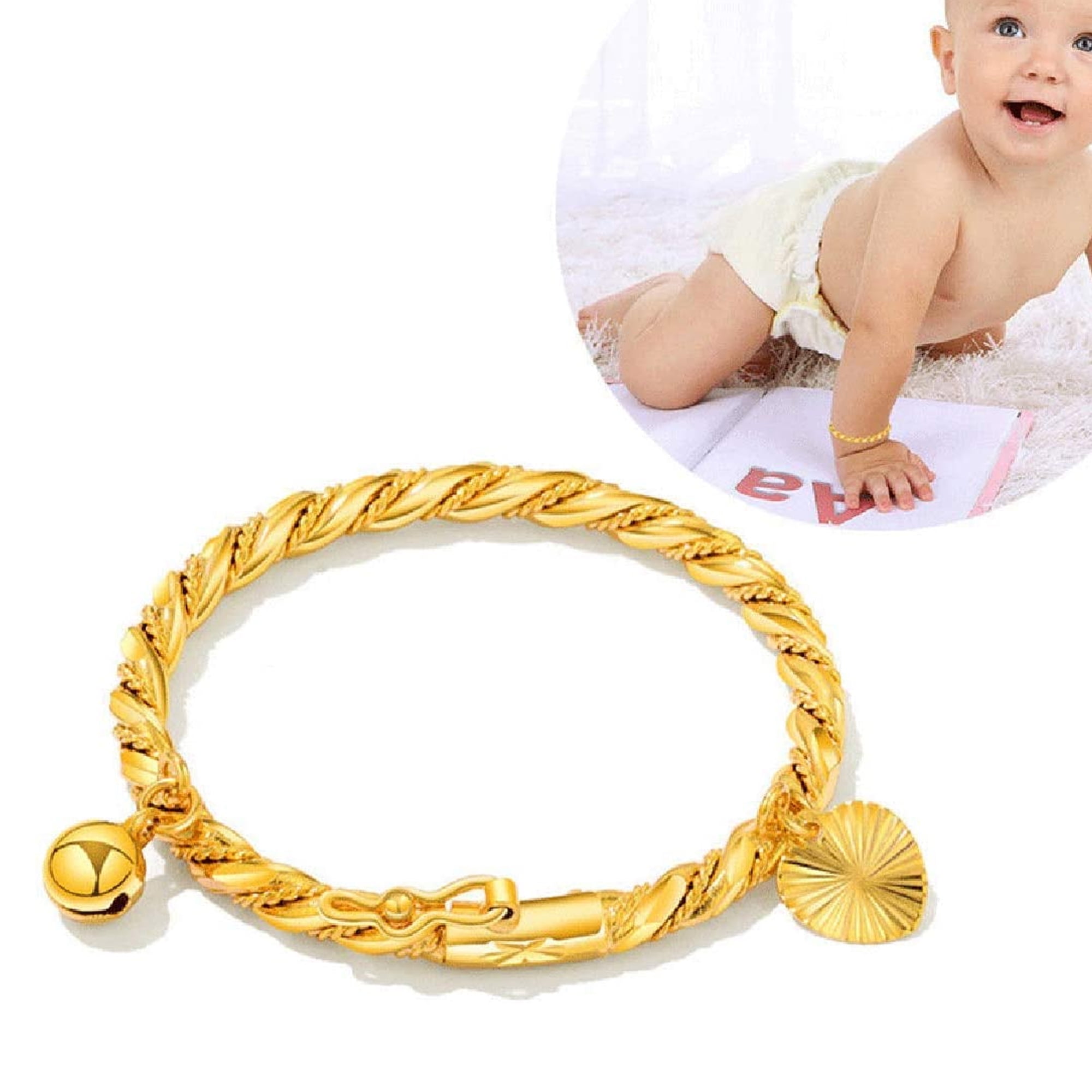Kids Baby infant Bell Adjustable Beads Bangle Jewelry Bracelet 14k Gold Filled 