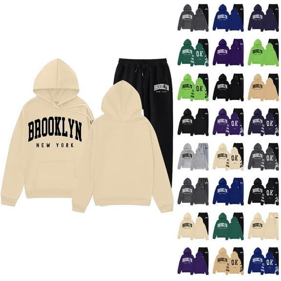 Track Suits for Women Set Brooklyn New York Hoodie and Jogger Sweatpants 2 Piece Matching Sweatsuit Lounge Set
