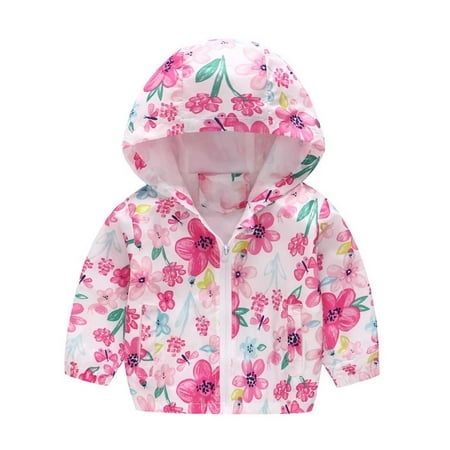 

Odeerbi Kids Trendy Jacket Boys Girls Cute Cartoon Flowers Car Pattern Windproof Jacket Hooded Coat Hot Pink