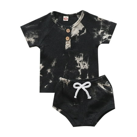

Tie Dye Baby Girls Outfits Unisex Boy Colorful Ribbed Short Sleeve T Shirts Tops Shorts Children Kids Spring Summer Casual Cartoon Fashion Outwear Streetwear Sets