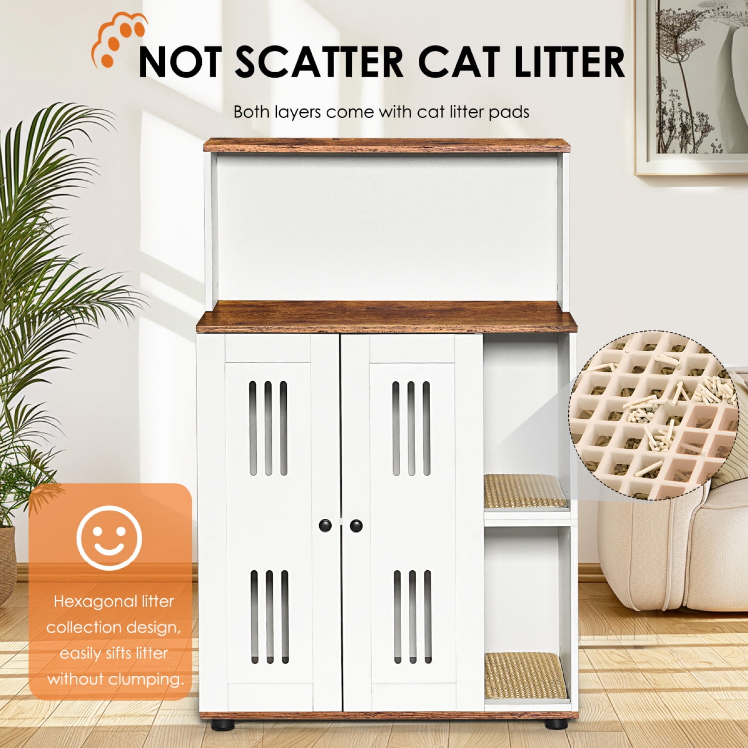 ZHICHUN  Hidden Cat Litter Box Enclosure for 2 Cats Double Litter Cabinet Multi Purpose Cat Furniture as Side Cabinet Bathroom Storage