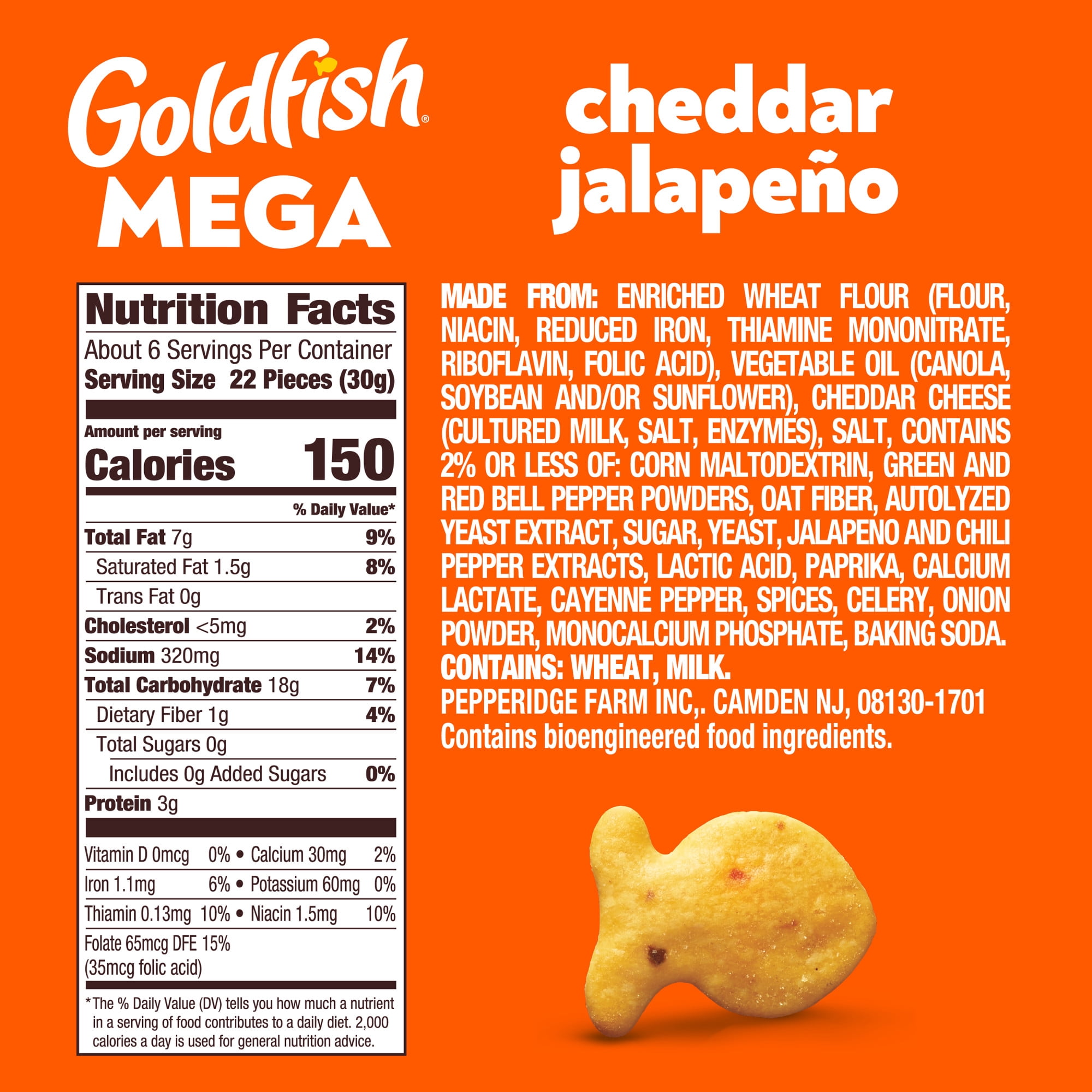 Goldfish Mega Bites Cheddar Jalapeno Crackers, 5.9 oz Bag