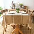 thumbnail image 4 of Enova Home 54"x 80" High Quality Tablecloth with Tassels, Rectangle Cotton and Linen Table Protector Cover for Table Decoration (Brown), 4 of 6