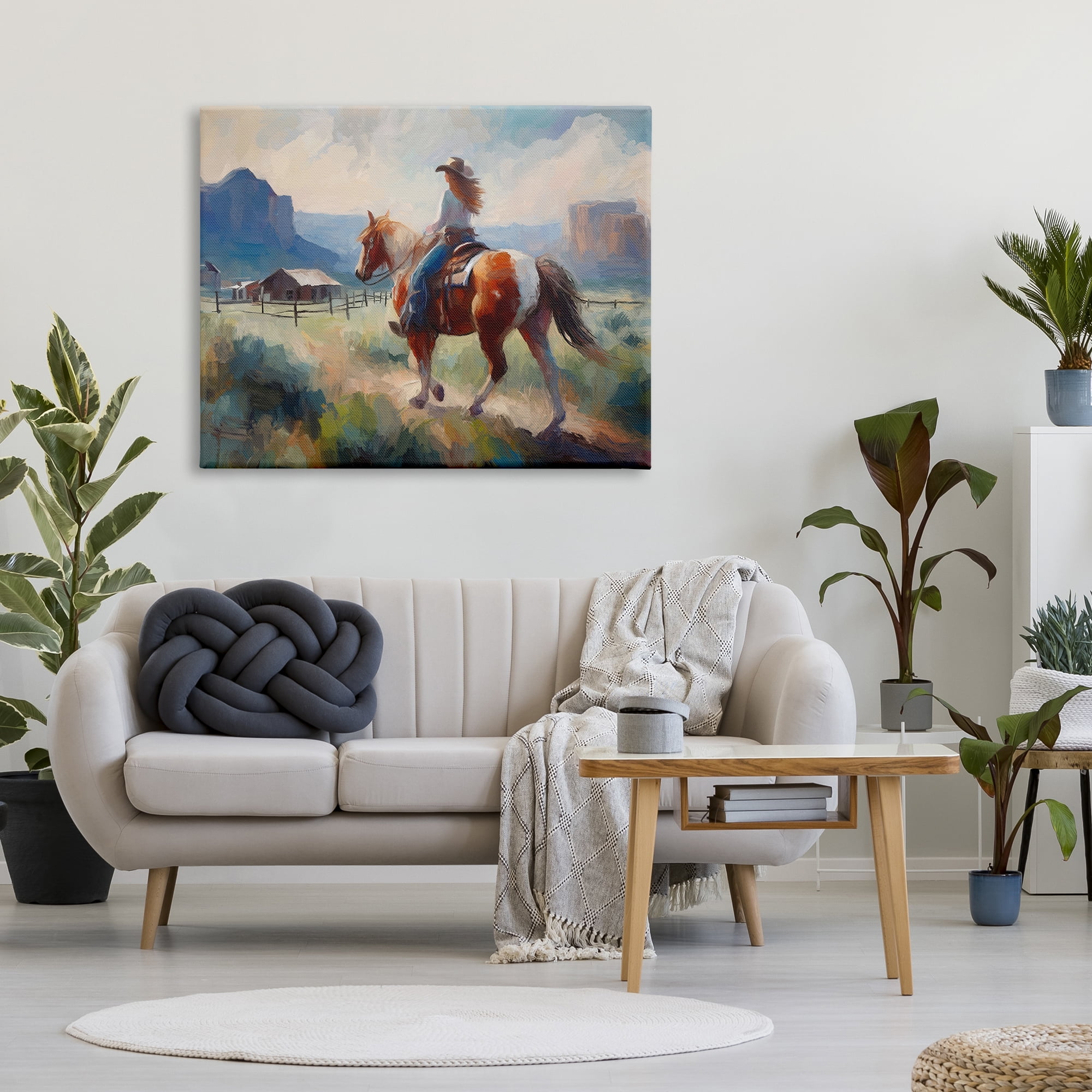 Stupell Industries Southwestern Cowgirl Landscape Animals & Insects Painting Gallery Wrapped Canvas Art Print Wall Art, 48 x 36