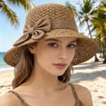 thumbnail image 4 of Helii Women's Hollow Out Woven Sun Hat – Adjustable Wide Brim Straw Beach Hat with Bow, Foldable UV Protection Packable Summer Bucket Hat for Travel Vacation Khaki,One Size, 4 of 9