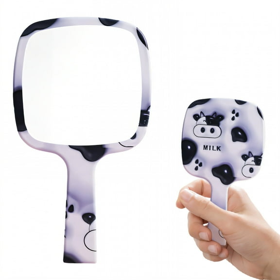 RAGUPEL Hand Mirrors with Handle,Square Glass Mirror 9.1"*5.1"*0.4" Handheld Mirror with Handle,Cow Print Hand Held Mirror,Style1