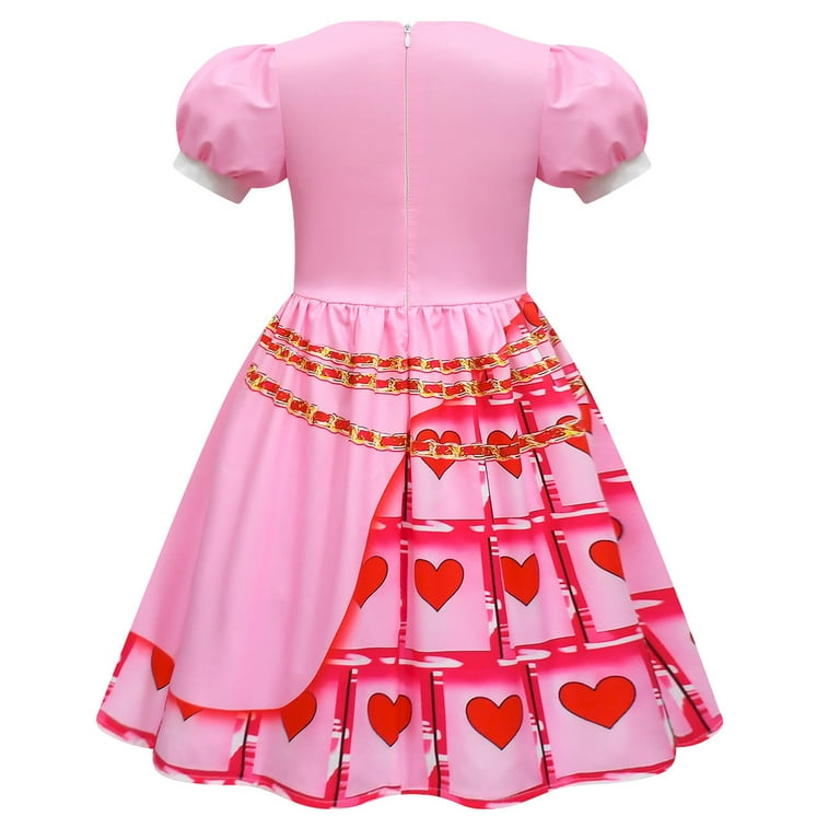 Bridget Red Rise Pink Dress With Wig - Girls Movie Character Costume For Halloween & Parties 5-12 Years