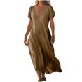 thumbnail image 2 of Karight Women's Cotton Linen Midi Dress V Neck Short Sleeve Causal Tshirt Dresses Summer Loose Beach Cover Ups Tshirt Sundress, 2 of 6
