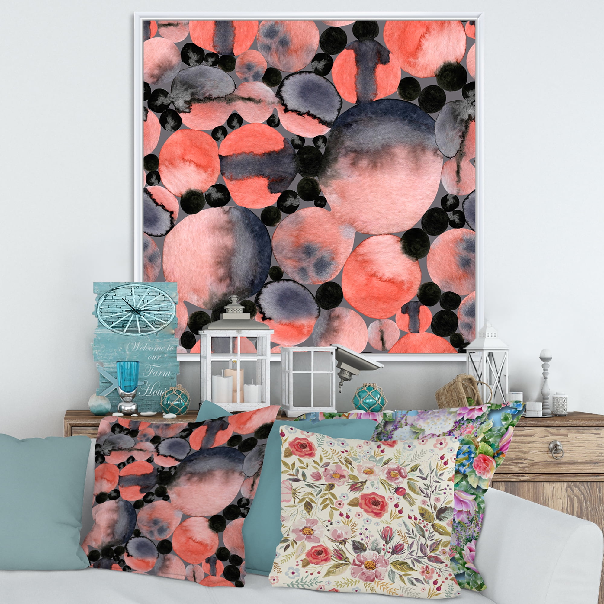 Designart 'Polka Dots Abstract Geometric Art' Modern Framed Canvas Wall Art Print