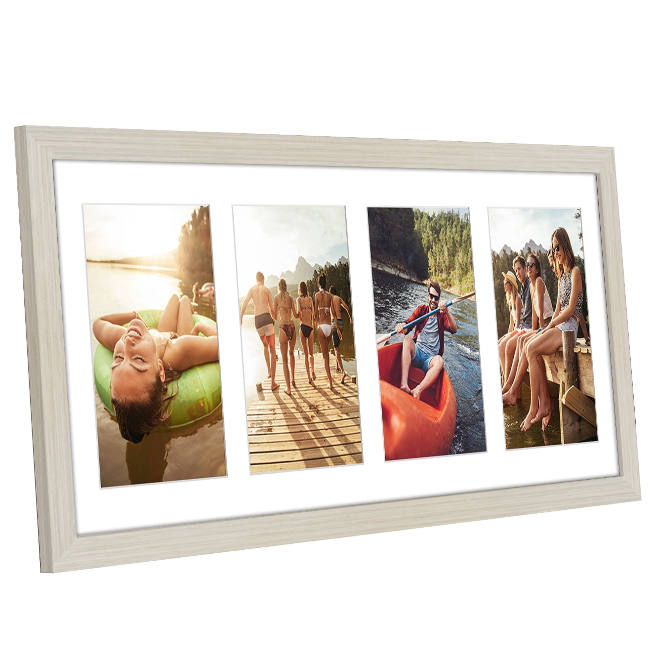 Americanflat 8x20 Collage Picture Frame in Light Wood| Displays Four 4x6 inch Photos. Shatter-Resistant Glass. Hanging Hardware Included!