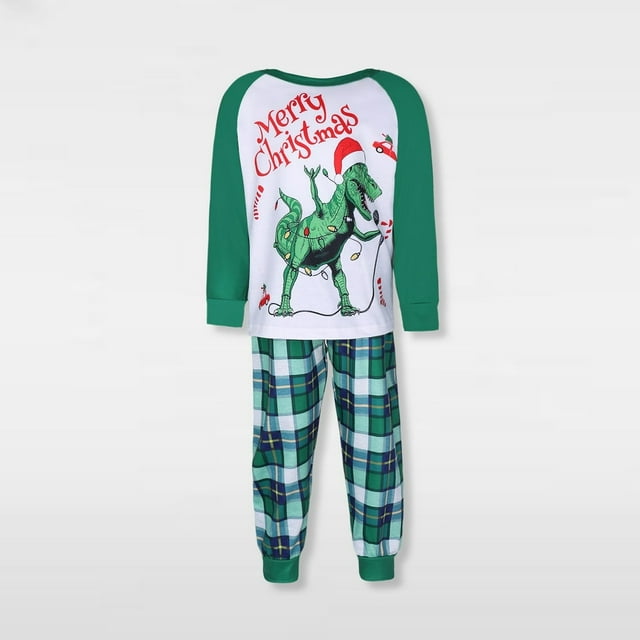 Family 2 Pieces Pajamas Set Crew Neck Dinosaur Printed Daily Suit (Green S Dad)