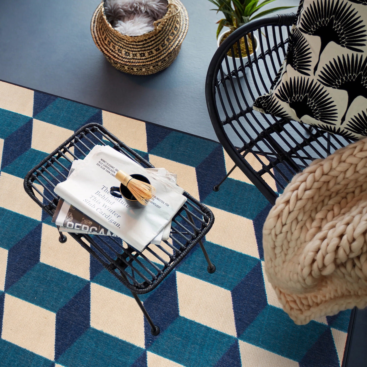 World Rug Gallery Contemporary Geometric Flatweave Indoor/Outdoor Area Rug - BLUE 5' X 7'