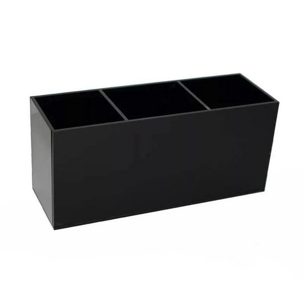 Caja de almacenamiento de acrílico de 3 rejillas, organizador de escritorio creativo para brochas de maquillaje y lápices de cejas (negro)