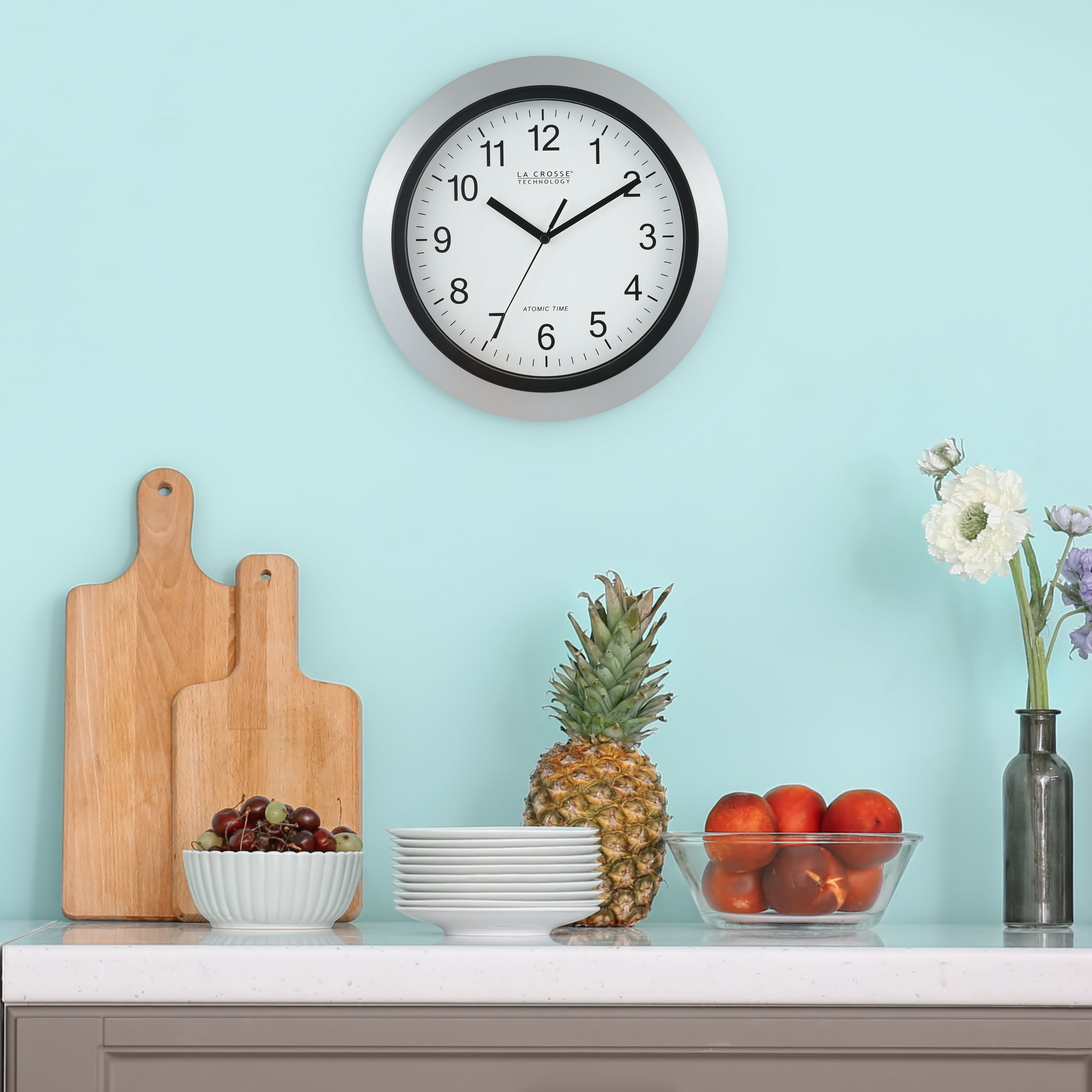 La Crosse Technology 10 inch Classic Silver Atomic Analog Wall Clock, WT-3102S