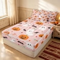 thumbnail image 3 of Erosebridal Kawaii Halloween Ghost Zipper Full Size Comforter Sets with Fitted Sheet and 2 Pillowcases, Cute Pumpkin Candy Bat Zipper Bedding Set for Girls, Pink Orange White, Pink Reversible, 3 of 7