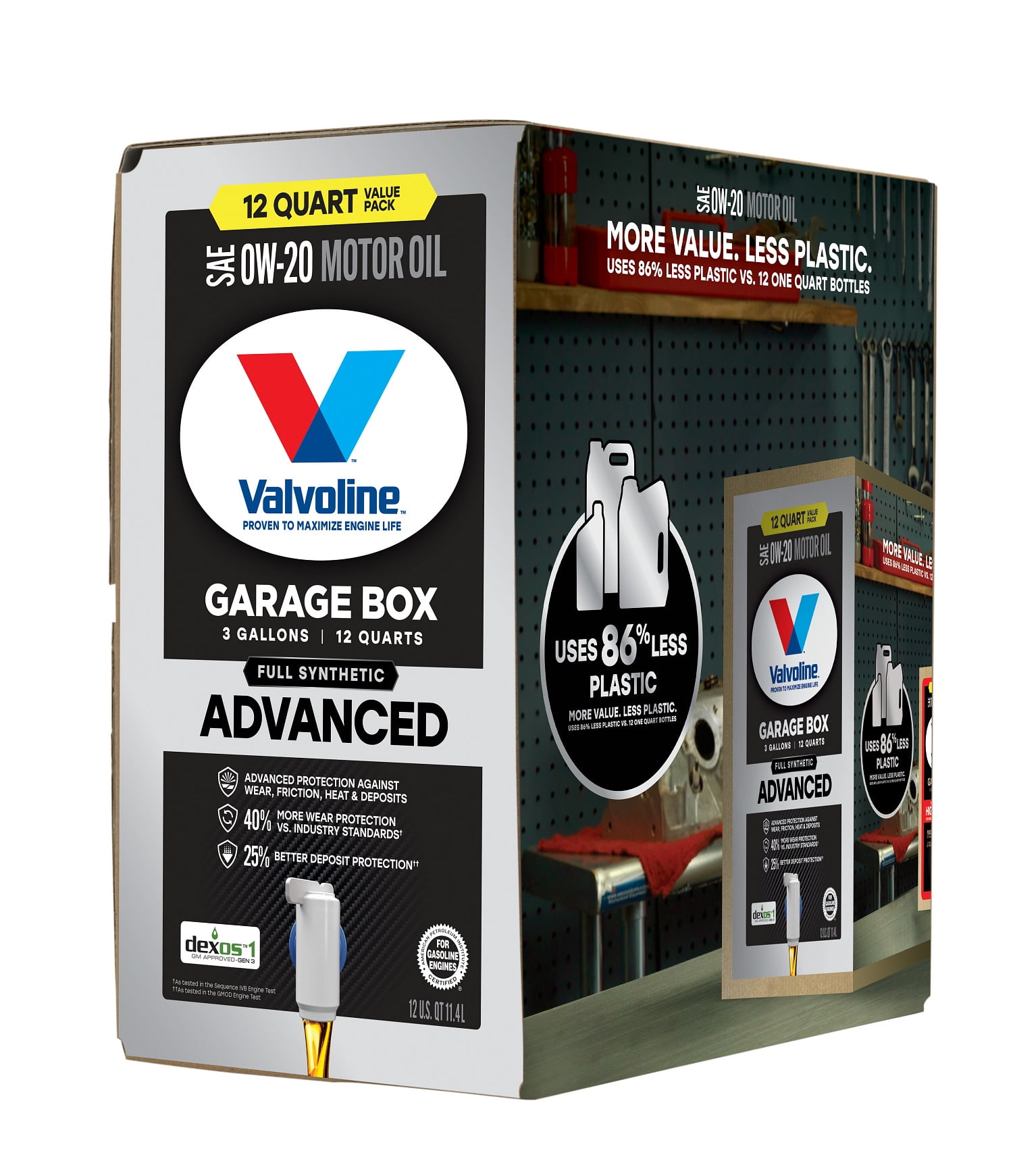 (3 pack) Valvoline Advanced Full Synthetic 0W-20 Motor Oil 12 QT Garage Box