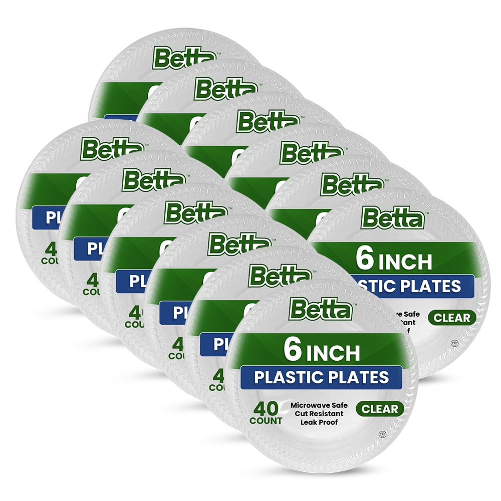 Betta 6-Inch Disposable Plastic Dessert Plates, Clear, 480 Count, Bulk Case, Microwave Safe (12 Pack Per Box x40)