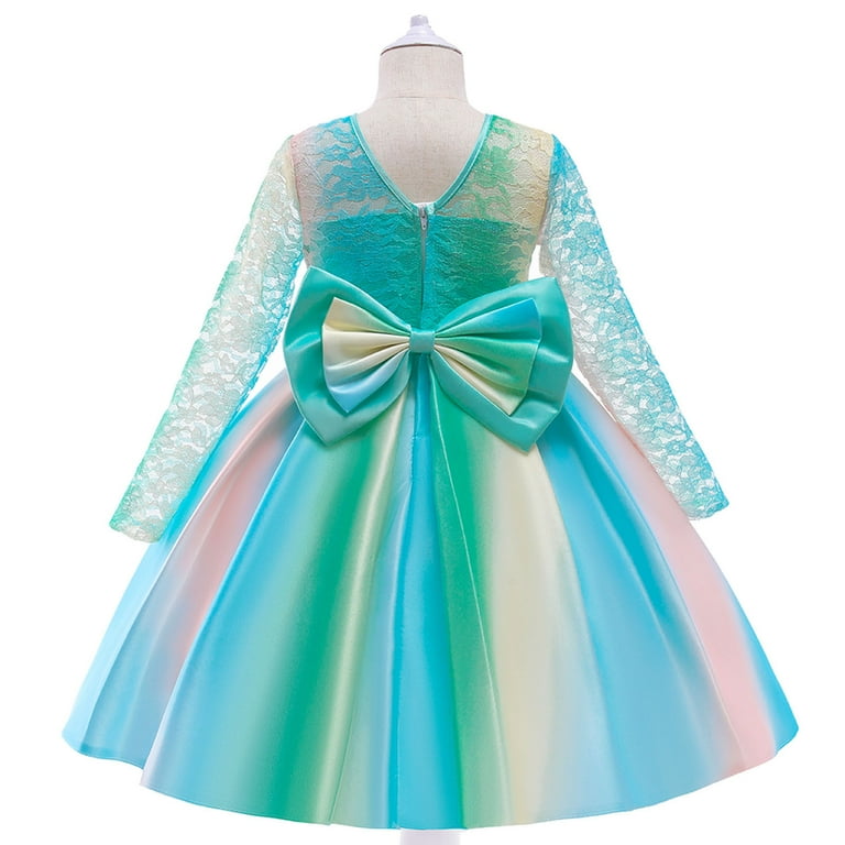 B91xZ Dress Up Clothes For Little Girls Child Girls Bowknot Multicolor  Pageant Dress Birthday Party Kids Lace Rainbow Gown Girls Size 6 Easter  Dress Mint Green,11-12 Years" - Walmart.com