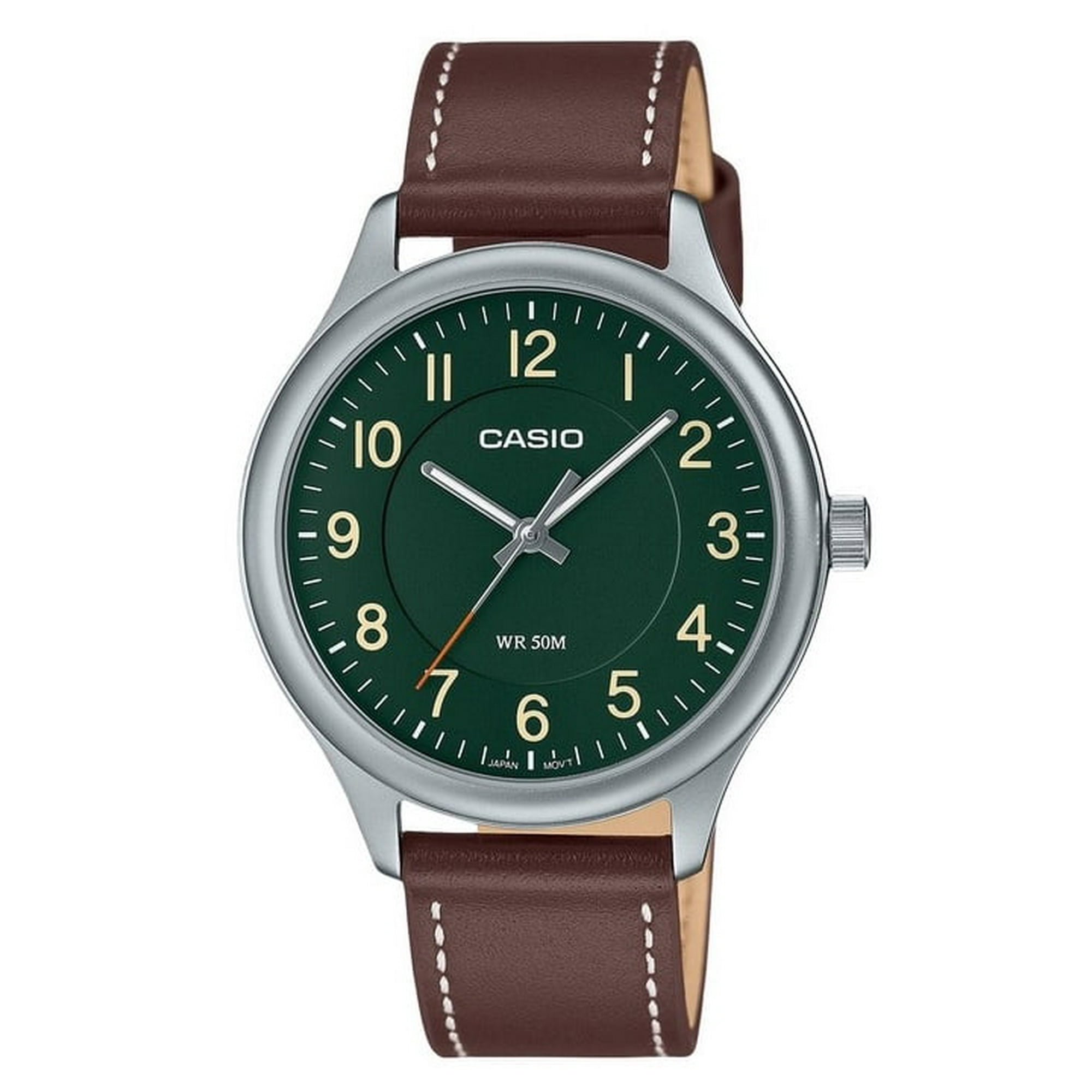 Casio Standard Analog Leather Strap Green Dial Quartz MTP B160L 3B Men s Watch Walmart