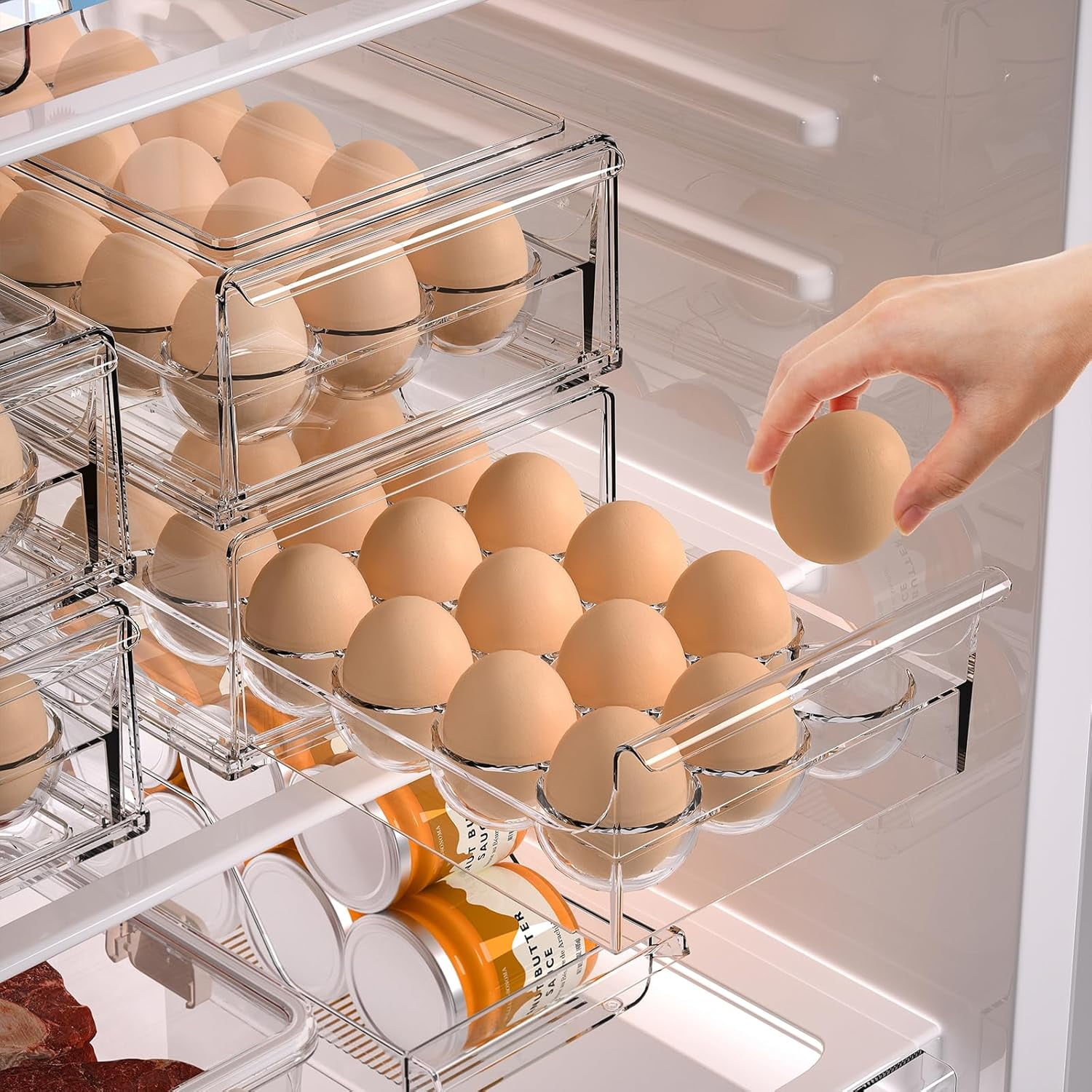 BPA Free Refrigerator Organizer Bins, Stackable Egg Holder