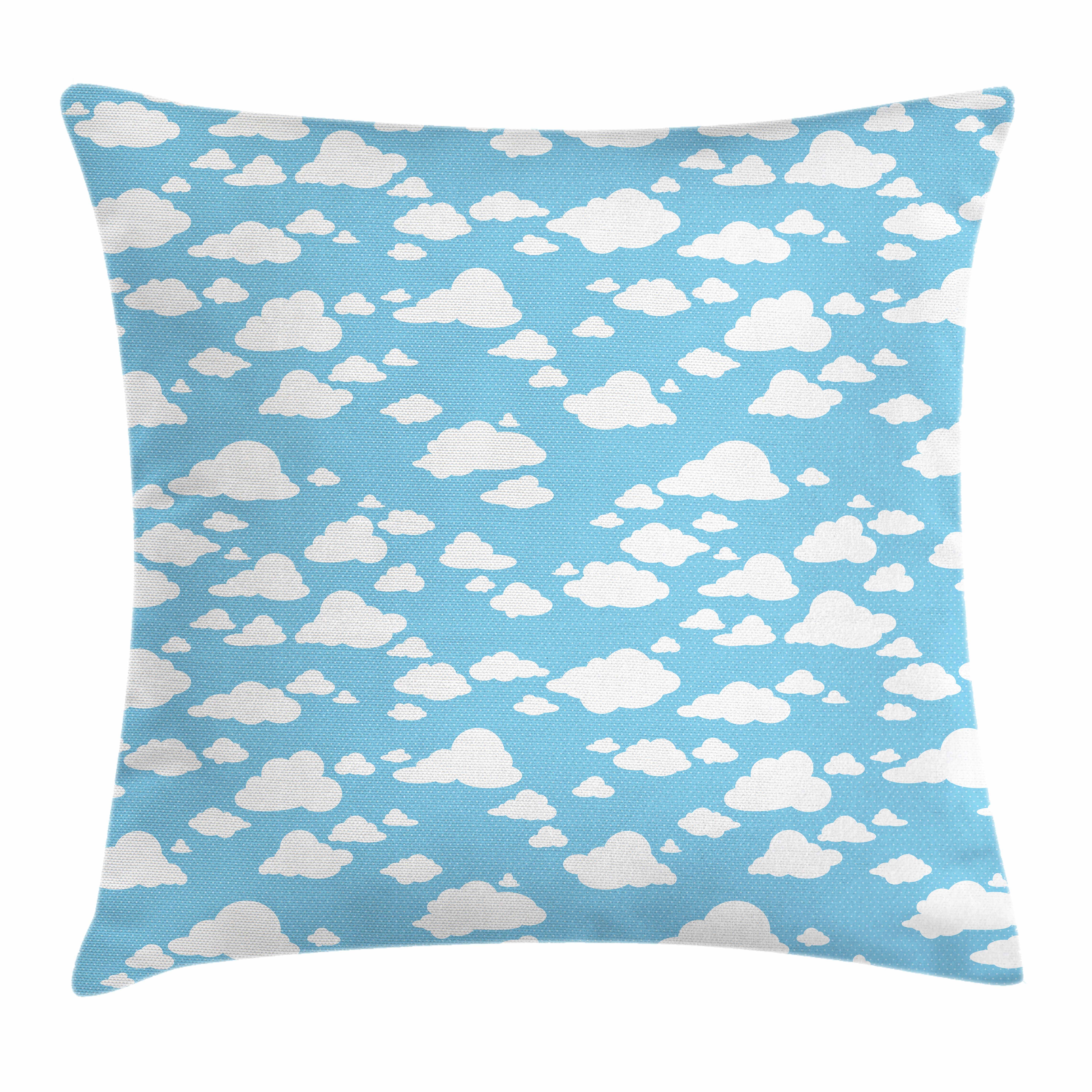 Blue Throw Pillow Cushion Cover, Clear Summer Sky Pattern with Clouds