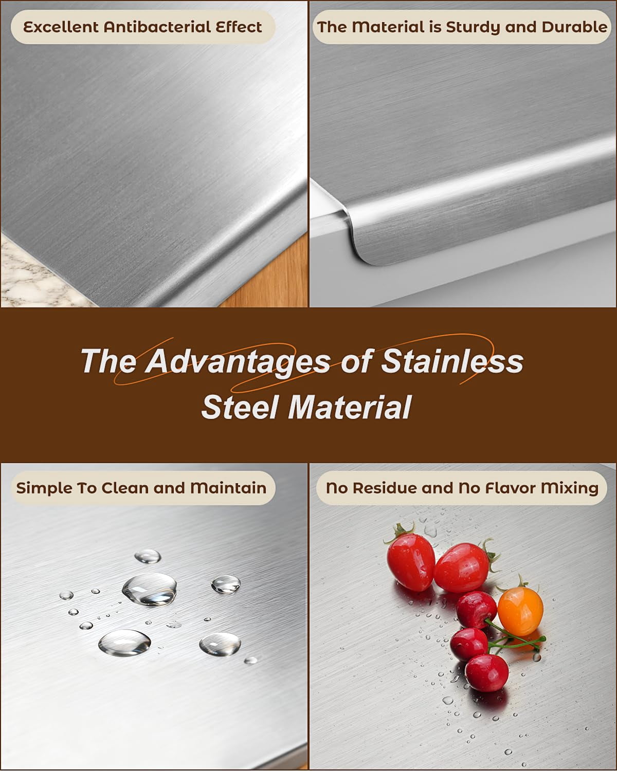 304 Stainless Steel Cutting Board for Kitchen- Large L-Shaped Bread Board,Double-Sided Chopping Board for Baking,Non Adhesive Bread Cutting Board