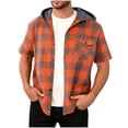 thumbnail image 2 of Xdegoge Men's Plaid Hoodie Shirt Short Sleeve Drawstring Button Down Casual Flannel Lightweight Summer Fashion Sport Top with Pockets, 2 of 5