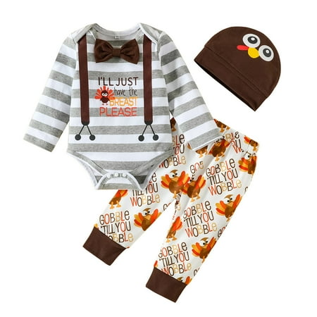 

Qufokar 2T Boys Clothes Summer 4 Month Old mas Outfit Boys Girls Long Sleeve Thanksgiving Day Cartoon Pumpkins Prints Romper Tops Pants Hat Outfits