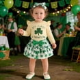 thumbnail image 2 of XAOFW Girl's Outfits Sets St Patrick's Day Long Sleeve Crewneck Floral Print Romper And Skirts Headbands Kids 3 Piece Outfits Party Night Fashionable Cozy Baby Clothes Sets, 2 of 9
