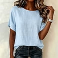 thumbnail image 6 of VBVC Women's Linen Blend Short Sleeve Shirt , Casual Crew Neck Blouse For Women, Ladies' Lightweight Loose Fit Tunic Top,Light Blue,S-2XL, 6 of 7