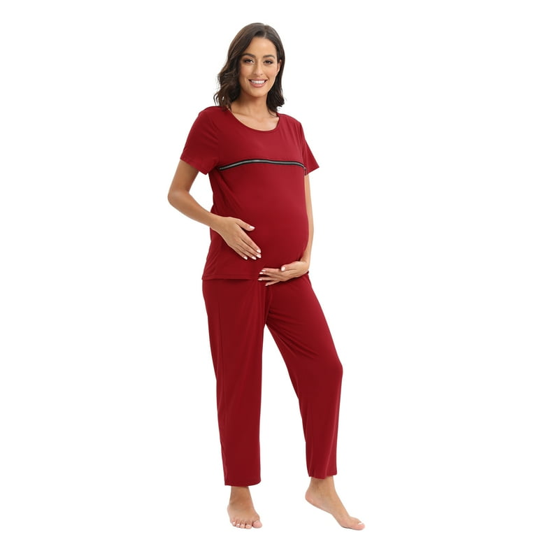 Valcatch Maternity Pajamas Set Labor/Delivery/Nursing for Hospital Home,  Basic Nursing Shirt, Adjustable Size Pregnancy Pants