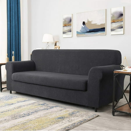 2 Piece Jacquard High Stretch Loveseat Cover Polyester And Spandex Seater Cushion Sofa Slipcover Coat Furniture Protector For Couch Gray Canada Couch And Sofa Loveseat Gray, T Cushion Sofa Covers Canada