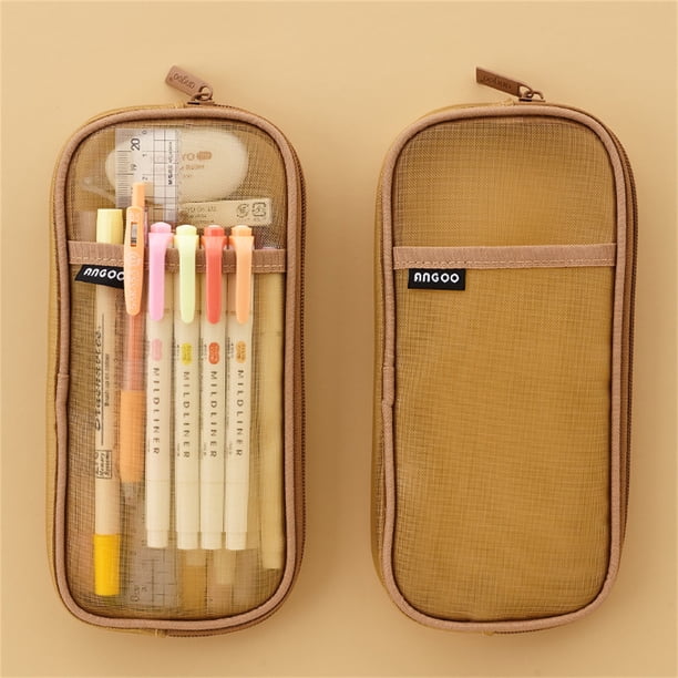 Caja de lápices de malla de rejilla con cremallera, bolsa de color de maquillaje transparente, bolsa de cosméticos