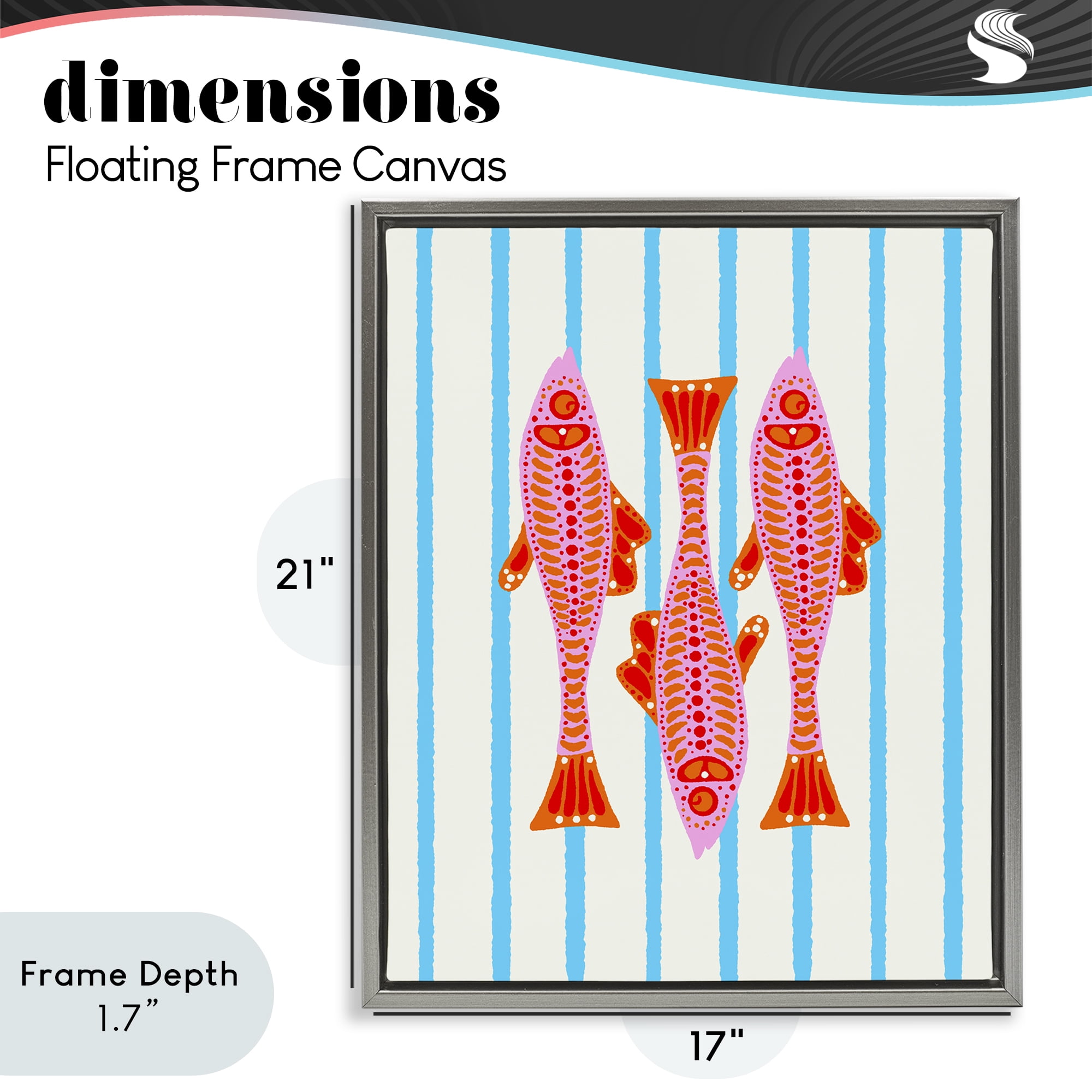 Stupell Industries Bright Aquatic Fish on Stripes Gray Framed Floater Canvas Wall Art, design by Indira Prieto | IndySign