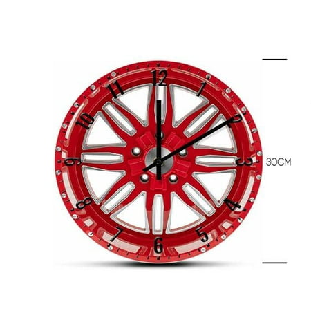 Voiceine Creative 3D Car Wheel Wall Clock Retro Mechanical Tire Shape Vintage Style Home Decor Clock Silent -Ticking Accurate Time For Living Room Office Bedroom