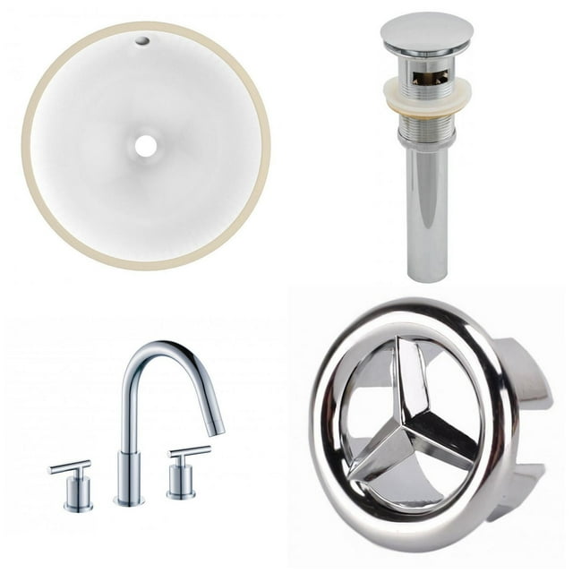 15.25-in. W CUPC Round Bathroom Undermount Sink Set In White - Chrome Hardware - Overflow Drain Incl. AI-25961