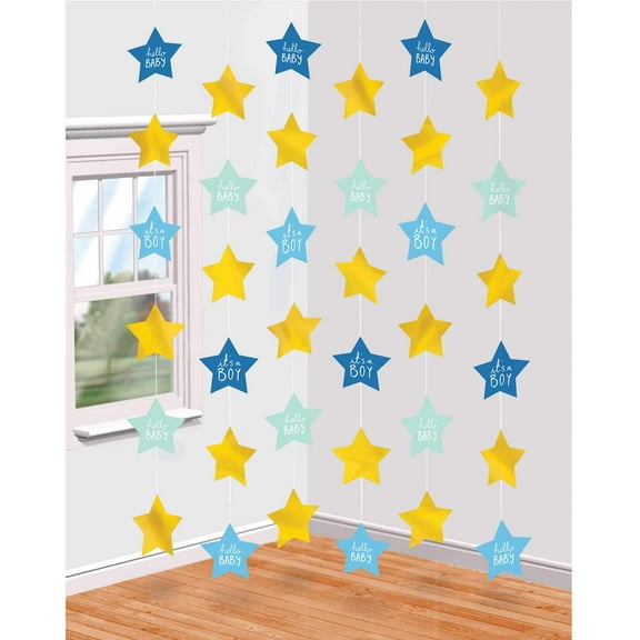 "It's A Boy" Baby Shower Hanging Star String Decorations, 6 Ct