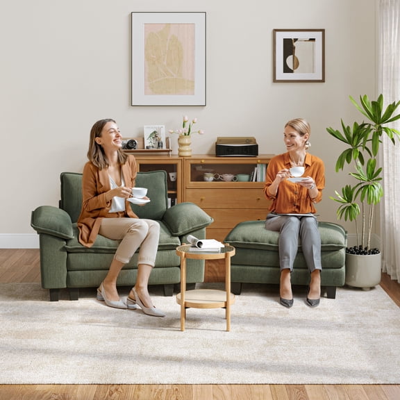 LINSY HOME Oversized Corduroy Accent Armchair with Ottoman for Bedroom Living Reading Room Office, Green