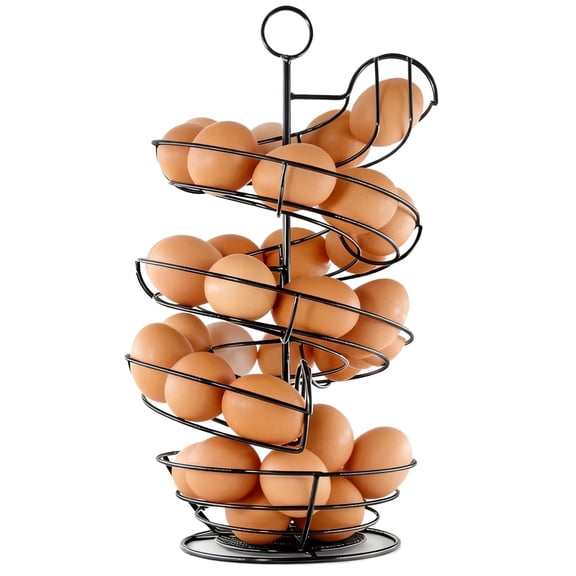 Spiral Egg Dispenser & Holder - Large Capacity Metal Countertop Egg Storage Rack | Freestanding Egg Storage Organizer, Wire Egg Display Basket, Black (Holds up to 18 Eggs)
