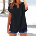 thumbnail image 2 of SROBPTY Womens Tops Plus Size, Summer Linen Shirts for Women, Women's Summer Linen Shirt Short Sleeve V Neck Solid Color Comfortable Top Black M, 2 of 5