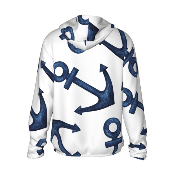 Kdxio Navy Blue Anchor Print Women Men Sun Protection UPF 50  Jackets Zip Up Long Sleeve Hoodie Hiking Lightweight with Pockets