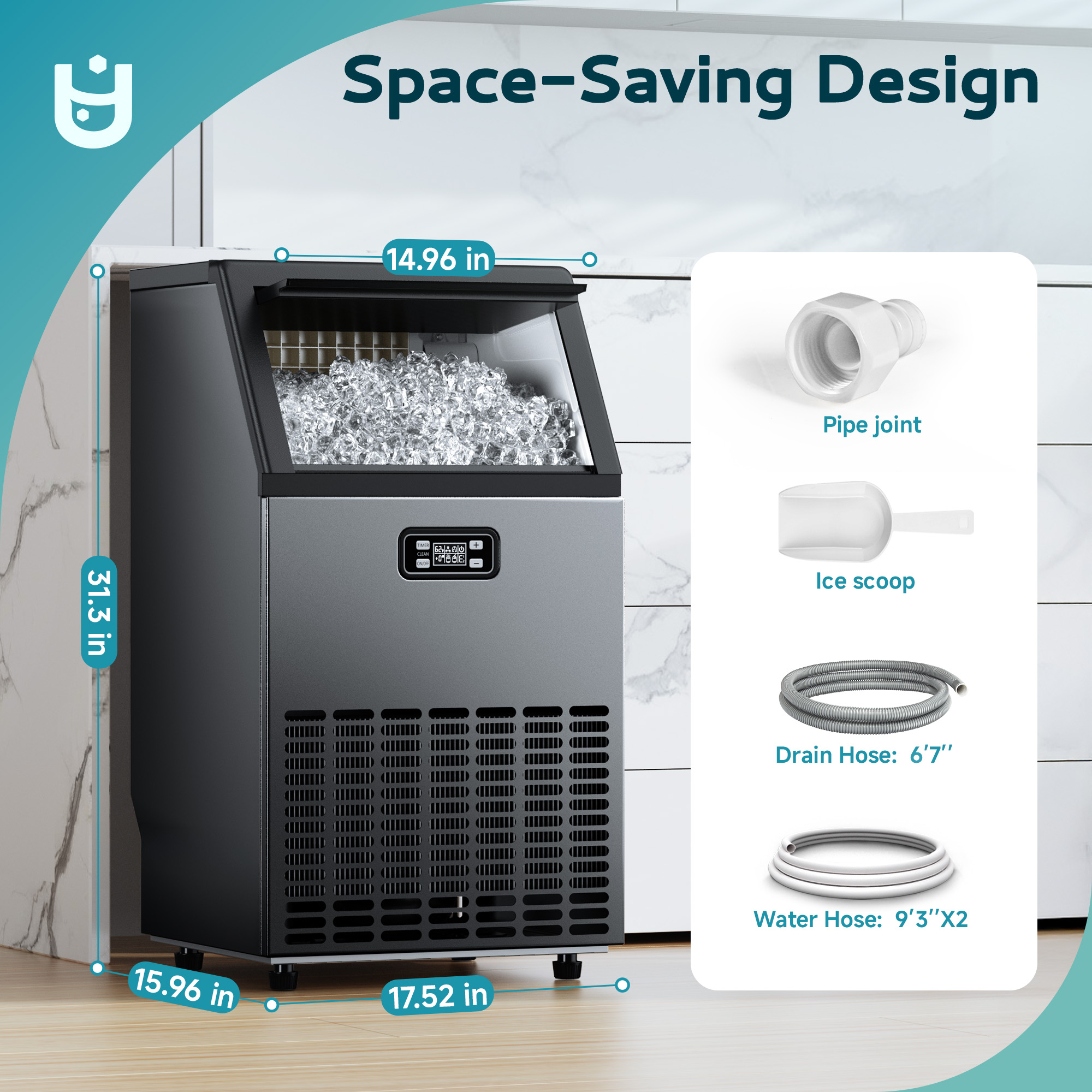 EUHOMY Commercial Ice Maker Machine, 99lbs/24H Stainless Steel Under Counter ice Machine