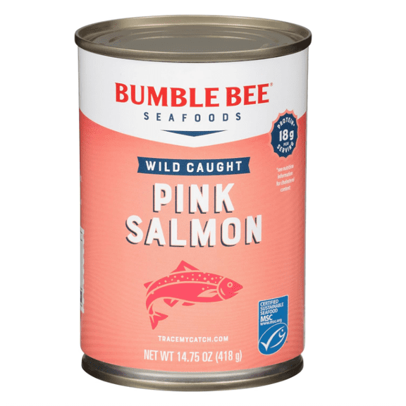 Bumble Bee Canned Pink Salmon, 14.75 oz Can - Premium Wild Caught Salmon with Skin & Bones - 18g Protein per Serving - MSC Certified Sustainable Seafood, Non-GMO, Gluten Free, Kosher
