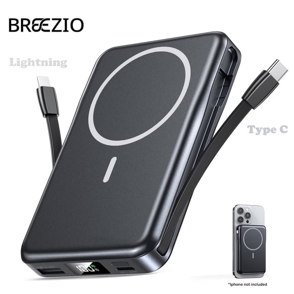 Magnetic Portable Charger, 10000mAh Power Bank, 5 in 1 Portable Charger with Built in Cable, 20W Fast Charging for Battery Pack Compatible with iPhone 17/16/15/14/13 , Samsung Series