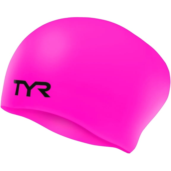 TYR Adult Silicone Long Hair Swim Cap - Wrinkle-Free, Low-Drag Cap for Long Hair, Fluorescent Pink