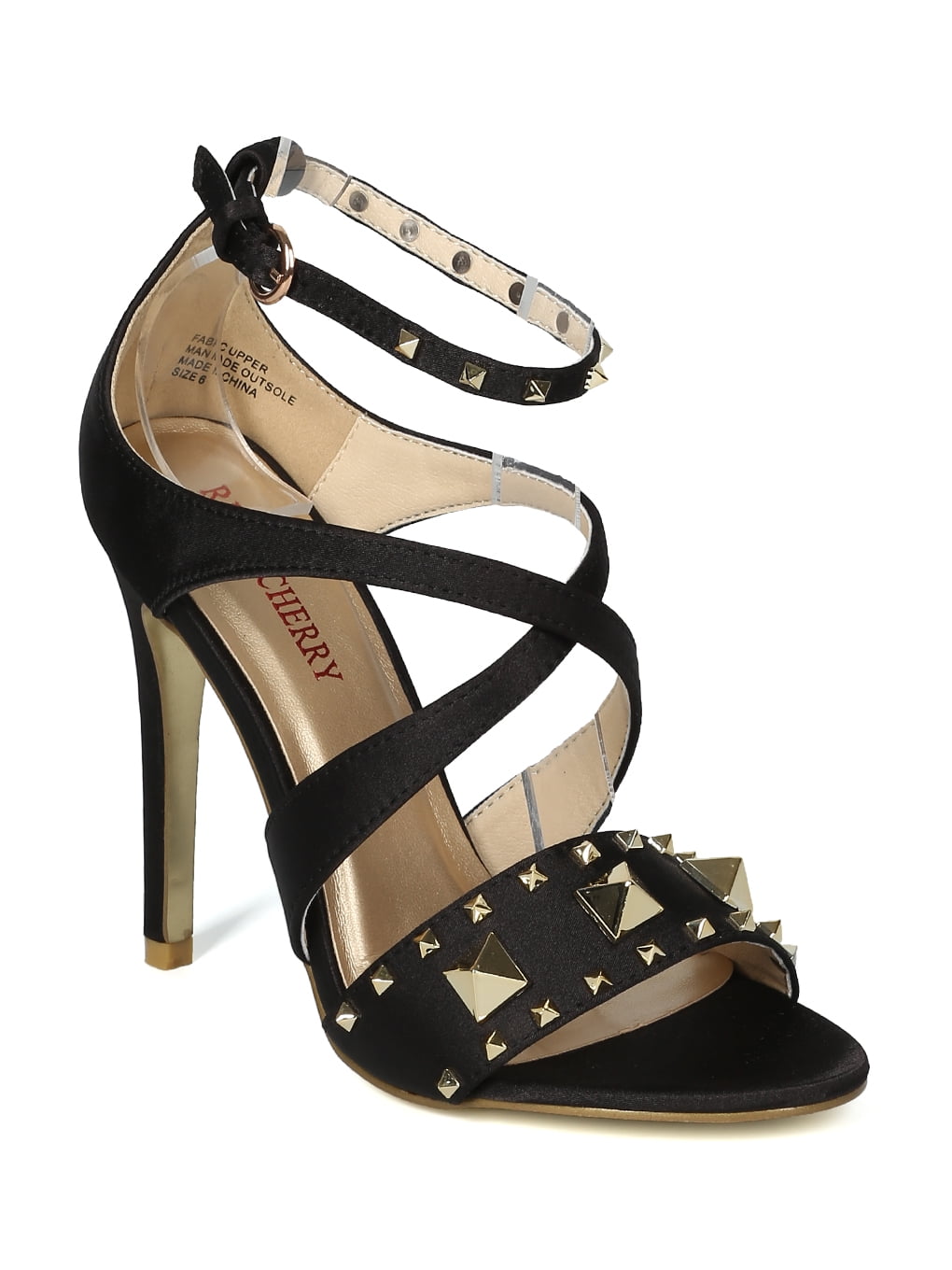 Women Satin Open Toe Pyramid Spike Strappy Stiletto Sandal HI24