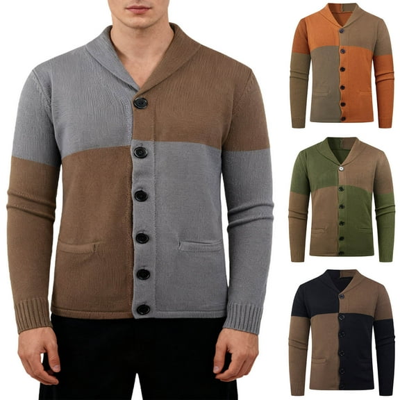 Miluxas Cardigan Sweaters for Men Casual Shawl Long Sleeve Button Up Knited Sweaters Orange XL(XL)