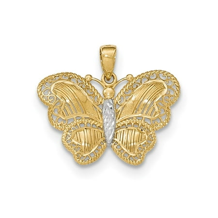 14k Yellow Gold & Rhodium Diamond Cut Buttlerfly Pendant