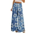 thumbnail image 2 of High Waisted Petite Wide Leg Palazzo Pants, Boho Beach Vacation Casual, Polyester Spandex, Blue S, Size S-3XL, 2 of 7