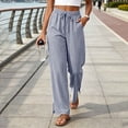 thumbnail image 5 of Gamviast Womens Striped Wide Leg Pants Elastic Waist Drawstring Side Slit Casual Palazzo Trousers with Pockets Lightweight Beach Pants for Vacation Lounge Summer Wear Navy L, 5 of 7